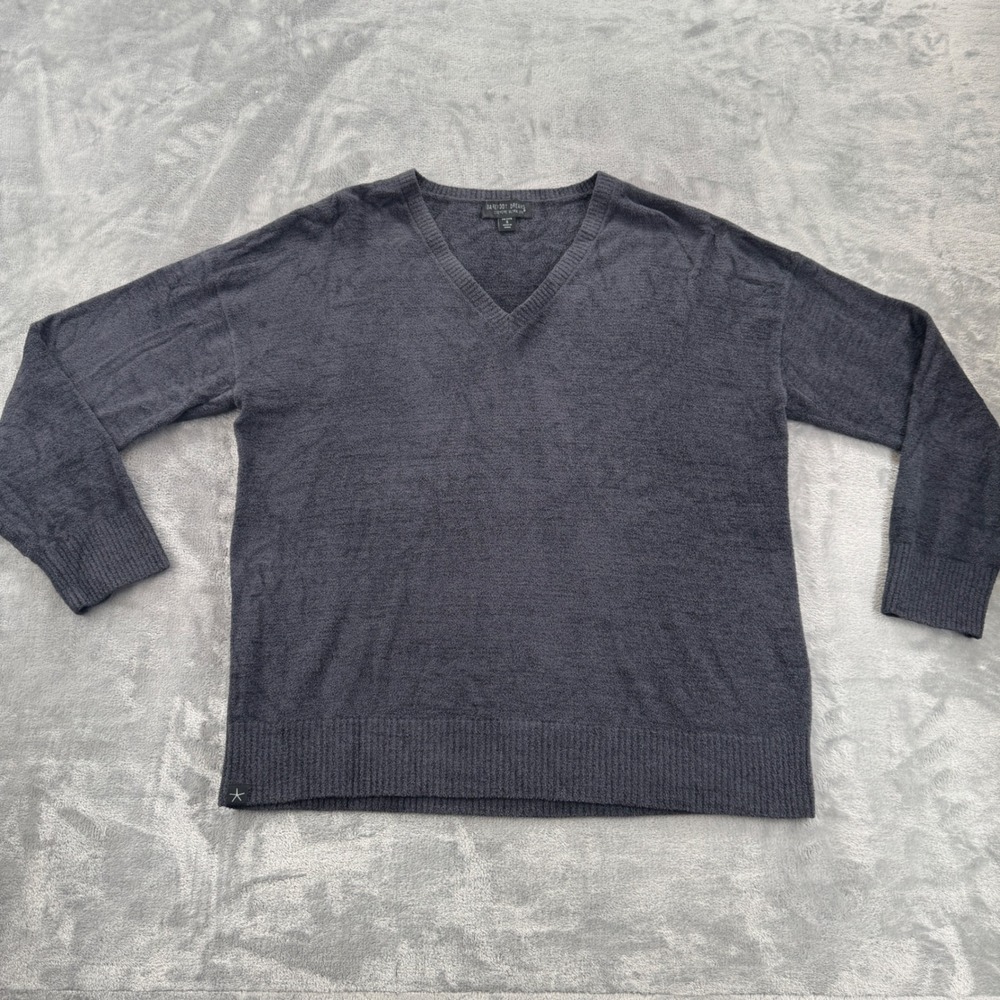 Barefoot‎ Dreams CozyChic Ultra Lite V-Neck Sweater Charcoal Gray Petite S